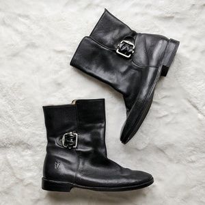 Frye Leather Slip-on Ankle Boots W/ Buckle Detail
